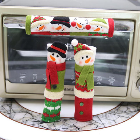 3 Piece Set Christmas Snowman Refrigerator Door Handle Covers Appliance Handle Covers Christmas Decorations Fits Standard Size(23*14cm)