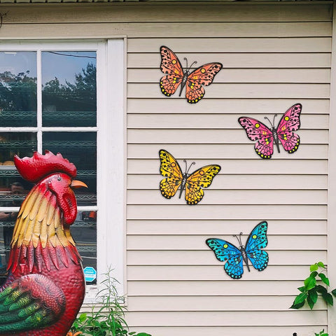Metal Butterfly Wall Decor -24.6cm Outdoor Fence Wall Art Decor, Hanging Decoration for Garden Yard Living Room Bedroom Patio Balcony(4 Pack)