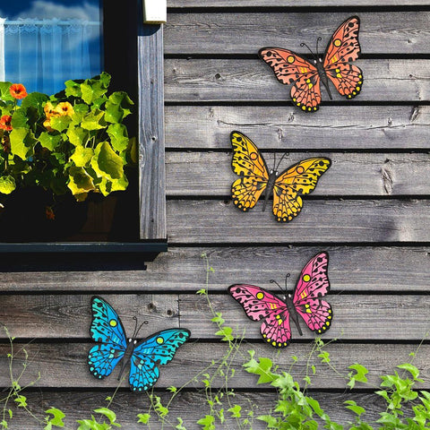 Metal Butterfly Wall Decor -24.6cm Outdoor Fence Wall Art Decor, Hanging Decoration for Garden Yard Living Room Bedroom Patio Balcony(4 Pack)