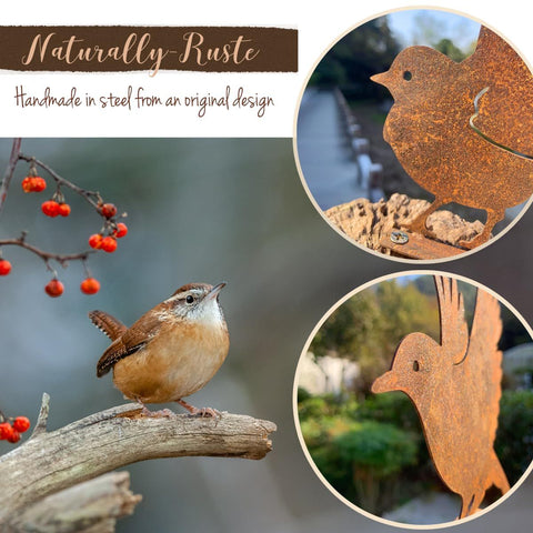 Metal Yard Art, Yard Decorations Outdoor, Metal Bird Wall Art, Fence Decorations Outdoor, Rustic Garden Decor, Garden Sculptures Statues, Bird Lover Gifts (Pack of 5)