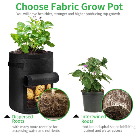 Potato Grow Bags with Flap 4 Gallon, Planter Pot with Handles and Harvest Window for Potato Tomato and Vegetables, Black 4 Pcs