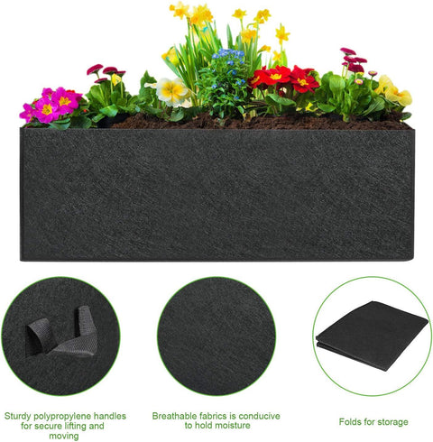 3-Pack Grow Bags, 10 Gallon Heavy Duty Thickened Nonwoven Fabric Raised Garden Bed Square Flower Planter Containers for Carrot Onion,Flowers,Fruit/Growing Pots with Handles(60x30x20cm)