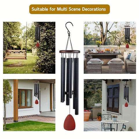 Large Aluminium Wind Chimes Outside, Soothing Melodic Memorial Sympathy Wind Chime, Suitable Outdoor Garden Decor, Gift for Mom Women Neighbors (Black Wind Chimes-26 in)