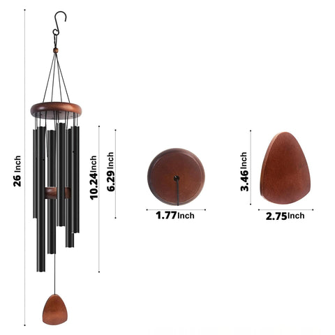 Large Aluminium Wind Chimes Outside, Soothing Melodic Memorial Sympathy Wind Chime, Suitable Outdoor Garden Decor, Gift for Mom Women Neighbors (Black Wind Chimes-26 in)