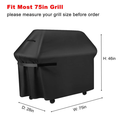 BBQ Grill Cover, 75-Inch Heavy Duty Waterproof UV Resistant Tear Resistant BBQ Gas Grill Cover for 190*71*117cm ,black