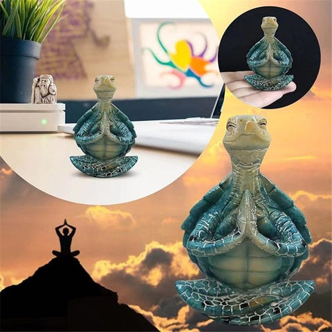 2-Pack Yoga Sea Turtle Figurines - Resin Meditation Desk Statue Decor with Non-Slip Base Zen Ocean Theme Table Shelf Sculptures Beach Bathroom Office Decoration Gifts for Women Turtle Lovers