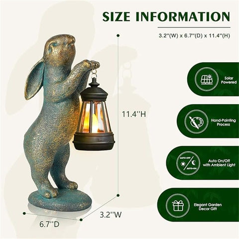 Garden Statues Rabbit with Solar Lantern Outdoor Bunny Figurines Decorations for Patio Yard Lawn Ornaments Gifts for Birthday Easter Housewarming Christmas