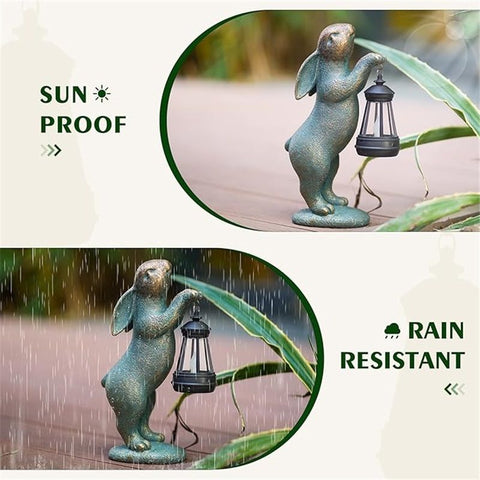 Garden Statues Rabbit with Solar Lantern Outdoor Bunny Figurines Decorations for Patio Yard Lawn Ornaments Gifts for Birthday Easter Housewarming Christmas