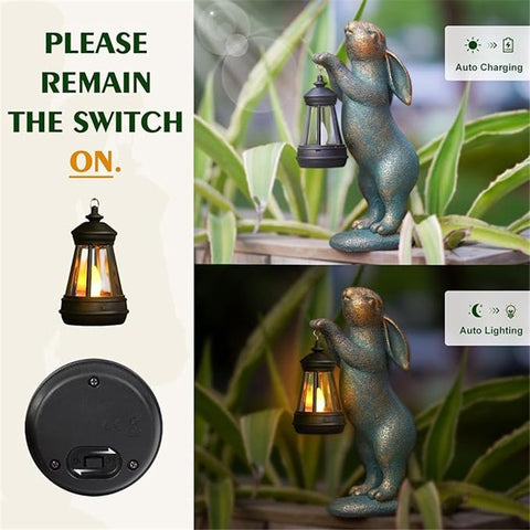 Garden Statues Rabbit with Solar Lantern Outdoor Bunny Figurines Decorations for Patio Yard Lawn Ornaments Gifts for Birthday Easter Housewarming Christmas