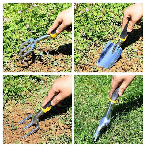 5 Piece Garden Garden Tools Kit，Gardening Tools with Non-Slip Rubber Grip, Transplanter, Cultivator and More，Ideal Garden Kit Gifts for Parents and Kids