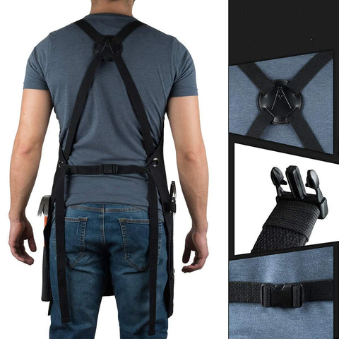 Chef and BBQ Apron not with Bottle Opener and Hand Towel - Cotton Canvas, not Stainless Steel Hardware - Cross Back Straps，black，The packaging only includes one apron