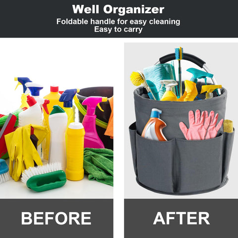 28cm Foldable Storage Basket, Cleaning Caddy Organiser, Portable Multi Cleaning Bucket Bag for Home, Garden (Dark Grey)The packaging only includes one tool basket