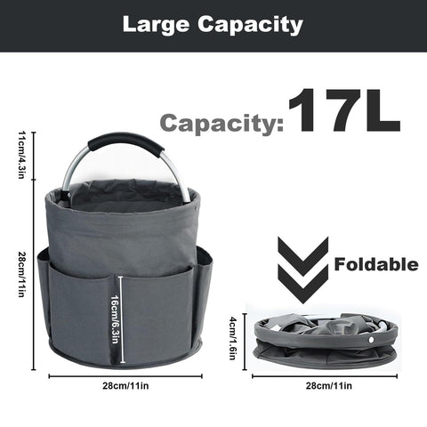 28cm Foldable Storage Basket, Cleaning Caddy Organiser, Portable Multi Cleaning Bucket Bag for Home, Garden (Dark Grey)The packaging only includes one tool basket