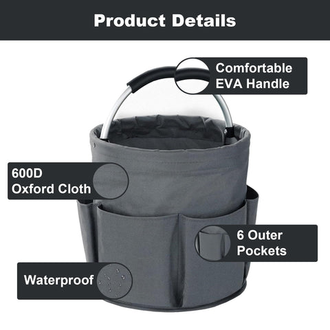28cm Foldable Storage Basket, Cleaning Caddy Organiser, Portable Multi Cleaning Bucket Bag for Home, Garden (Dark Grey)The packaging only includes one tool basket