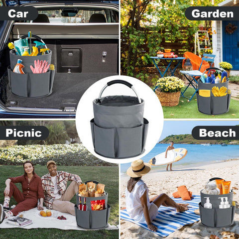 28cm Foldable Storage Basket, Cleaning Caddy Organiser, Portable Multi Cleaning Bucket Bag for Home, Garden (Dark Grey)The packaging only includes one tool basket