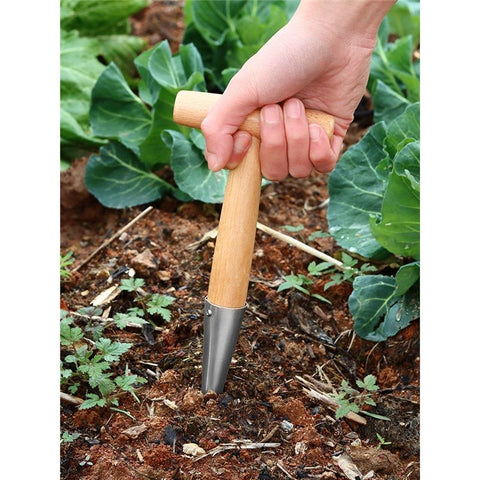Planter Tool for Planting Seeds & Bulbs - High Carbon Steel & Comfortable Wood Carved Handle - for Consistent Planting Flowers Tulips, Daffodils, Dahlias
