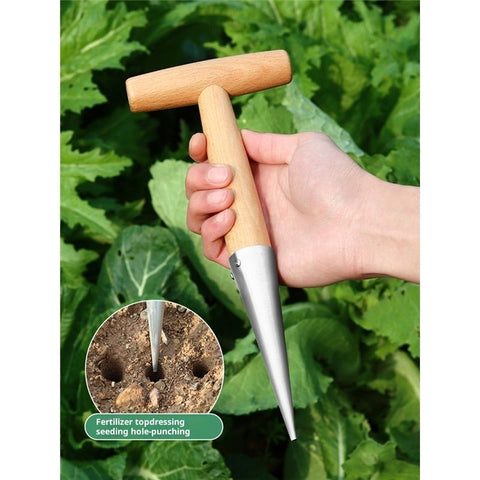 Planter Tool for Planting Seeds & Bulbs - High Carbon Steel & Comfortable Wood Carved Handle - for Consistent Planting Flowers Tulips, Daffodils, Dahlias