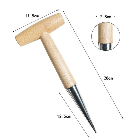 Planter Tool for Planting Seeds & Bulbs - High Carbon Steel & Comfortable Wood Carved Handle - for Consistent Planting Flowers Tulips, Daffodils, Dahlias