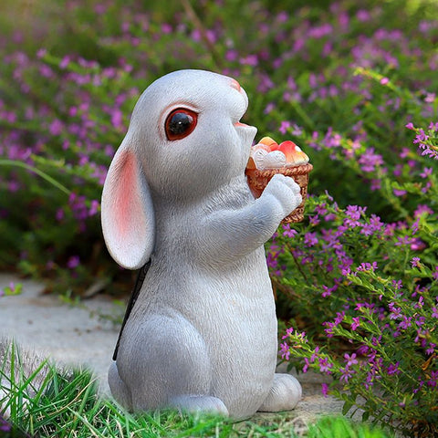 Solar Rabbit Garden Statues Outdoor Bunny Decor Resin Bunny Figurine Holding Mushroom with LED Lights for Porch Patio Lawn Yard Christmas Birthday Housewarming Gardening Gifts for Mom Grandma