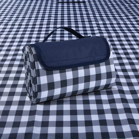 Picnic Blanket Waterproof Beach Rug 150*100cm Picnic Mat Washable Lightweight with Handle Navy Blue Checkered for Hiking Travelling Outdoor Camping,Parks（Darke Blue）