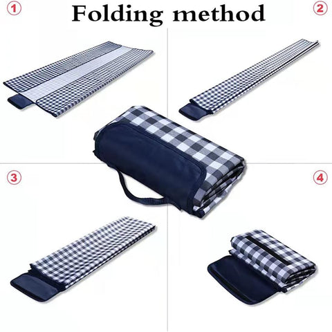 Picnic Blanket Waterproof Beach Rug 150*100cm Picnic Mat Washable Lightweight with Handle Navy Blue Checkered for Hiking Travelling Outdoor Camping,Parks（Darke Blue）