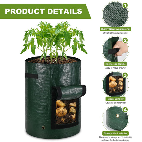 Potato Grow Bags Grow Bags 5 Pack, Heavy Fabric Planters with Harvest Window, Great for Growing Tomatoes, Vegetables and Fruits in The Garden