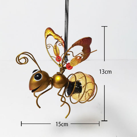 2pcs Solar-Powered Hanging Bee Light - Metal LED Outside Bugs with Bouncy Springs - Solar Fairy Lights for Outside Garden Decor Backyard Balcony Porch Spring Decoration