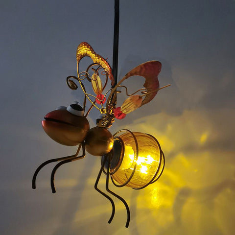 2pcs Solar-Powered Hanging Bee Light - Metal LED Outside Bugs with Bouncy Springs - Solar Fairy Lights for Outside Garden Decor Backyard Balcony Porch Spring Decoration