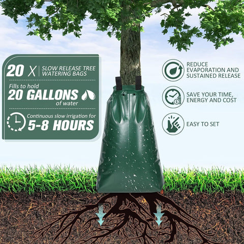 Tree Watering Bags Slow Release, 20 Gallon Drip Irrigation Bag Waterer Globe Soaker for New Plant Trees Trunk 。 (1 Pcs)