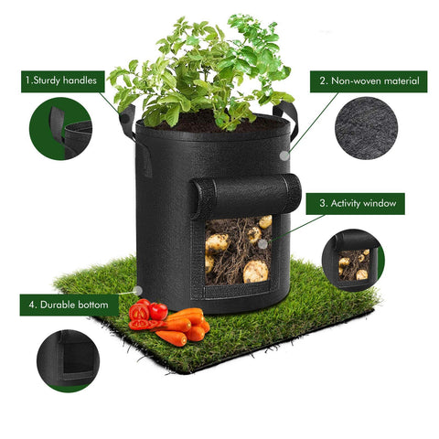 5-Pack  Potato Grow Bags, Garden Planting Bag with Reinforced Handle, Thickened Nonwoven Fabric Pots for Tomato, Vegetable and Fruits（23*28cm)