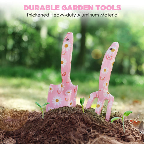 Garden Tool Set, 3PCS  Gardening Tools with Box Include Trowel, Rake, Pruner, Gloves, Pink, Gifts-Pink