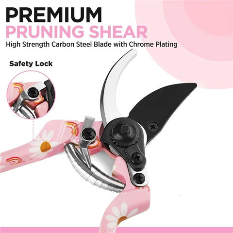 Garden Tool Set, 3PCS  Gardening Tools with Box Include Trowel, Rake, Pruner, Gloves, Pink, Gifts-Pink