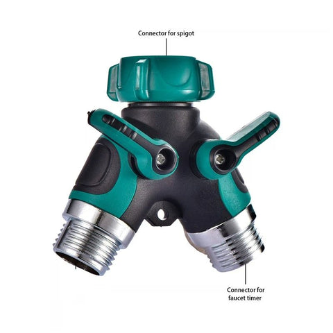 Hose Splitter 2 Way Heavy Duty Outdoor Faucet and Garden Connector - Water Spigot Splitter - Durable All-Metal Adapter（Interface diameter 2.5cm, height 9cm),Dark Green ,2pcs
