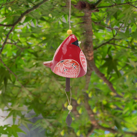 Bird Song Bell Wind Chime, Windchimes for Rustic Music Garden Backyard Church Decoration Porch Outside Outdoor Festival Memorial Gift (Red，12*11*9cm)