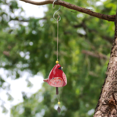 Bird Song Bell Wind Chime, Windchimes for Rustic Music Garden Backyard Church Decoration Porch Outside Outdoor Festival Memorial Gift (Red，12*11*9cm)
