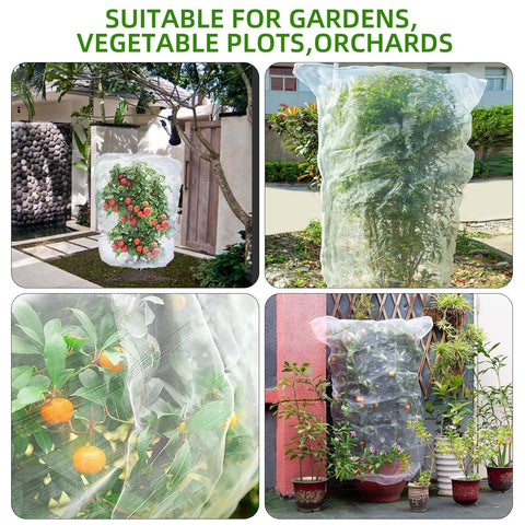 Garden Mesh Netting for Plants, 4 Pack Insect Bird Barrier Net Mesh with Drawstring, 1*1m Garden Bug Netting Plant Cover for Protect Fruit Tree Vegetable Flower