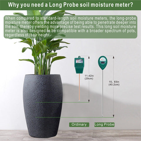 Long Probe Deep Use Soil Moisture Meter, Water Monitor Indicator Sensor, Hygrometer for Outdoor Indoor Large Pot Plants, Flower, Gardening, Farming，dark green 26cm long