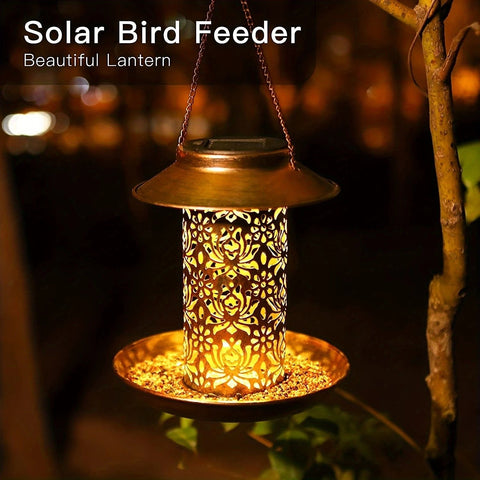 Solar Bird Feeder for  Hanging, Metal Wild Cardinals Garden Lantern with  Hook, Weatherproof and Water Resistant Birdfeeders as Gift Idea for Women Mom (19*20cm)