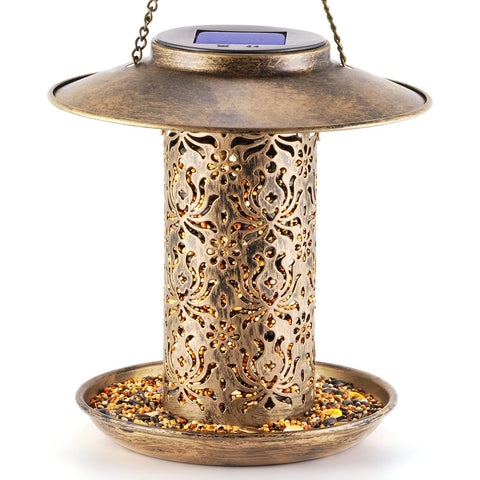 Solar Bird Feeder for  Hanging, Metal Wild Cardinals Garden Lantern with  Hook, Weatherproof and Water Resistant Birdfeeders as Gift Idea for Women Mom (19*20cm)