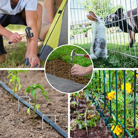 100 Pack 4*10cm  Landscape Staples  Gauge Garden Staples, Galvanized Ground Stakes  Pins, Lawn Yard Stakes for Gardening Plant Support Tent Fence Landscaping