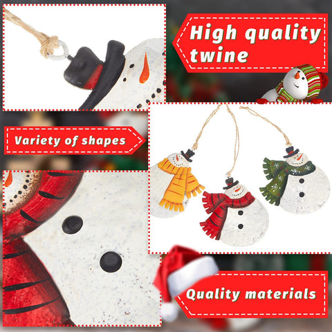 6 Pieces Rustic Metal Snowmen Ornament Christmas Hanging Ornament Vintage Retro Christmas Tree Snowman Decoration Farmhouse Snowman Doll Hanging （10*9cm)
