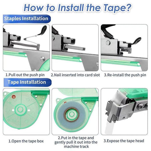 Plant Tying Machine Tape Tool for Tomatoes Peppers Grapes Cucumbers and Vining Vegetables Quickly and Easily Tie, Great for Gardeners Farmers, with Tapes, Spare Parts, Staples - Green