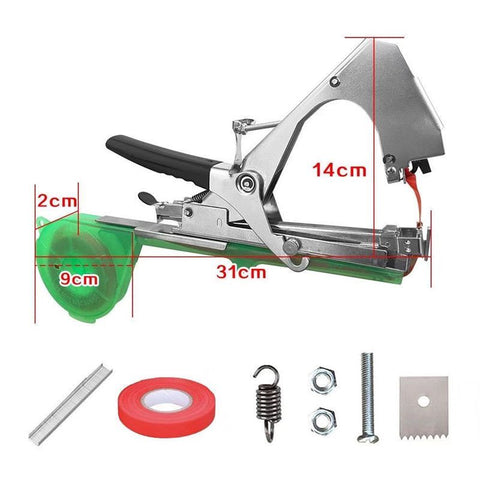 Plant Tying Machine Tape Tool for Tomatoes Peppers Grapes Cucumbers and Vining Vegetables Quickly and Easily Tie, Great for Gardeners Farmers, with Tapes, Spare Parts, Staples - Green