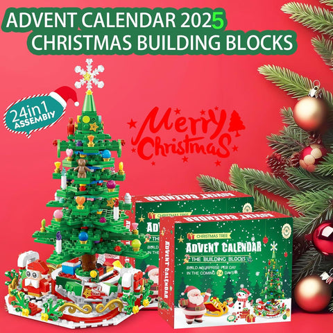 Advent Calendar Christmas Tree Building Blocks Toy Set with Warm light,24 Days Countdown Calendar Blocks for Christmas Tree,24 in 1 Vacation Advent Calendar Blocks,Christmas Gift for Kid Adult