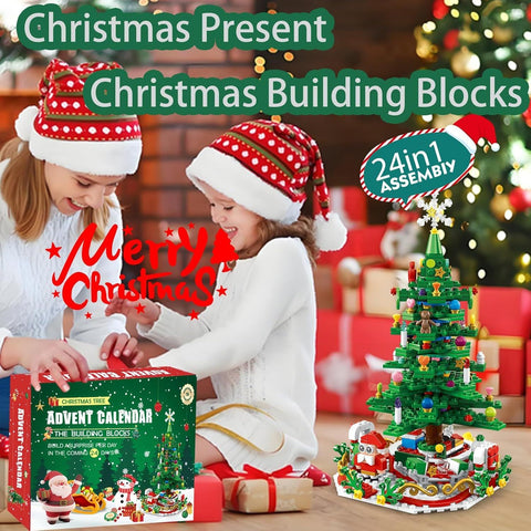 Advent Calendar Christmas Tree Building Blocks Toy Set with Warm light,24 Days Countdown Calendar Blocks for Christmas Tree,24 in 1 Vacation Advent Calendar Blocks,Christmas Gift for Kid Adult