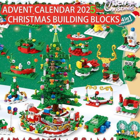 Advent Calendar Christmas Tree Building Blocks Toy Set with Warm light,24 Days Countdown Calendar Blocks for Christmas Tree,24 in 1 Vacation Advent Calendar Blocks,Christmas Gift for Kid Adult