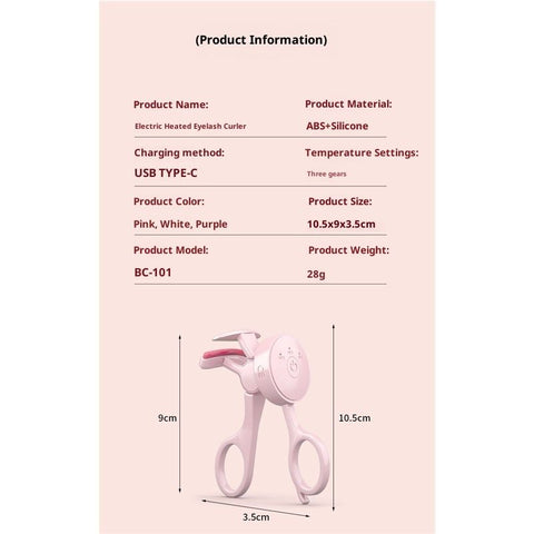 Heated Eyelash Curler Rechargeable Electric Lash Curler with Type-C,  Anti-Burn Mini Heat Design, Gift for Women Girls, Pink 2pcs