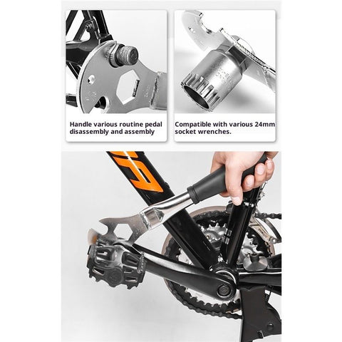 Bicycle Pedal Wrench Heavy Duty Handle - Road Bike Pedal Removal Spanner Tool - Long Handle 15/24mm  silver