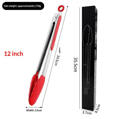 Heat Resistant Kitchen Tongs: 12 inch Large Silicone Cooking Tong with Sturdy Non Stick Coated Stainless Steel Handle & Smooth Locking for Serving Grill (Red)