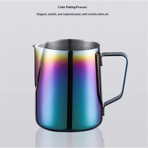 Stainless Steel Milk Frother - 400ml Steaming Pitcher - Perfect for Latte Art, Espresso & Cappuccino - Rainbow Color